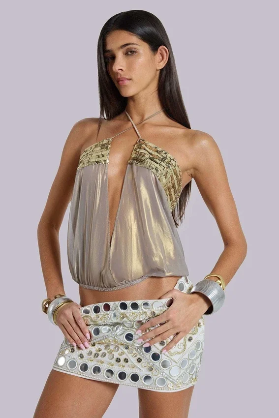 Top de gasa con lentejuelas metalizadas Morgana