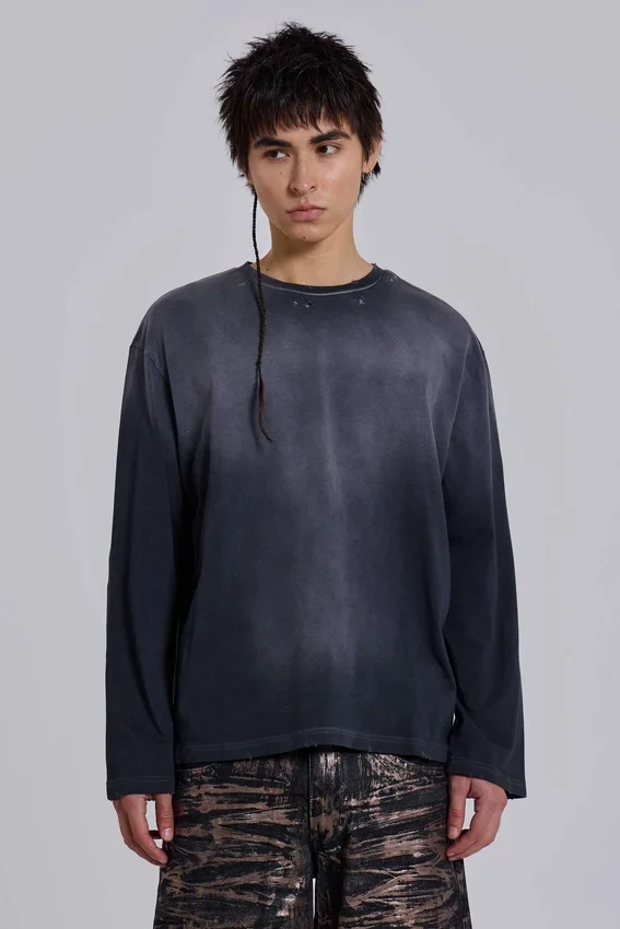 Top de manga larga azul marino opaco