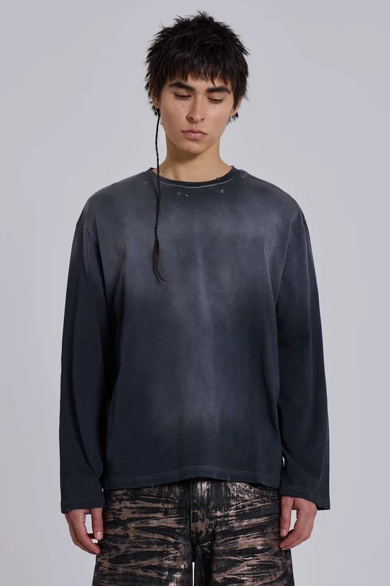 Top de manga larga azul marino opaco