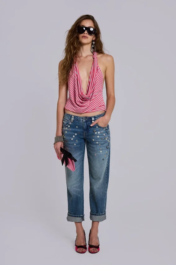 Top drapeado de jersey a rayas Tullia