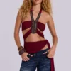 Top halter con abalorios Etta