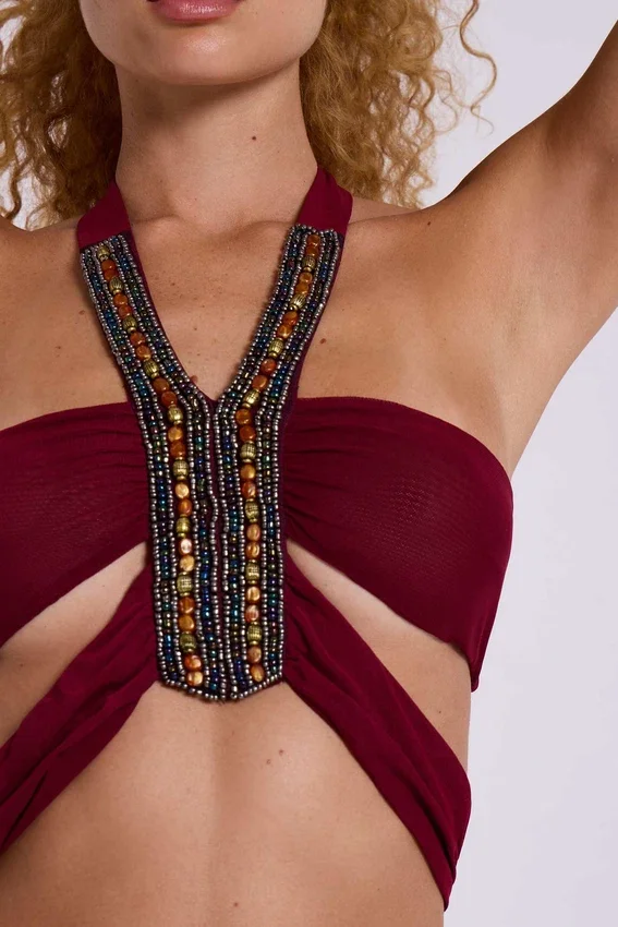 Top halter con abalorios Etta