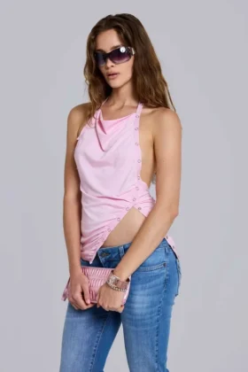 Top halter con espalda descubierta y botones a presión Rosaline