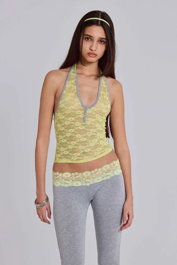 Top halter de encaje «Cassia» con cuello Henley