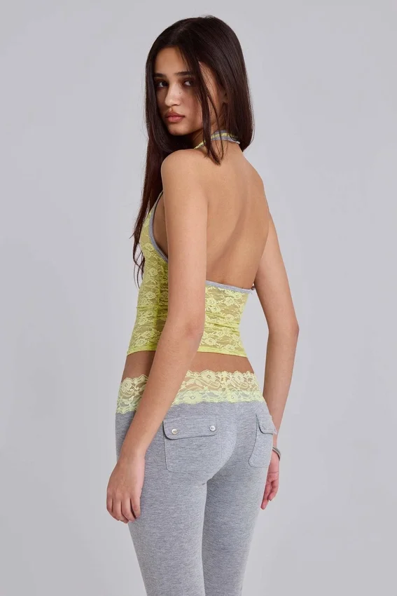 Pantalones bootcut de jersey con encaje Cassia
