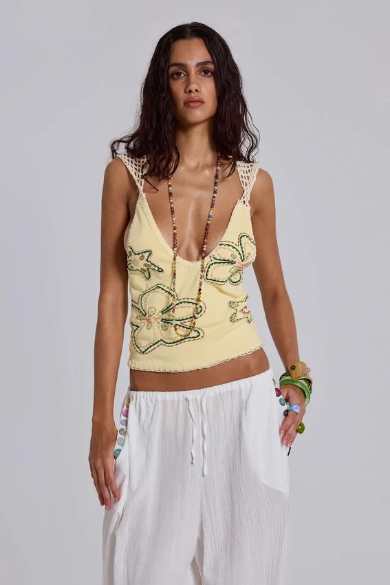 Top halter de ganchillo con abalorios Zelya
