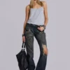 Vaqueros bootcut de talle bajo con encaje desgastado «Tori»