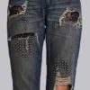 Vaqueros bootcut de talle bajo con encaje desgastado «Tori»
