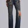 Vaqueros bootcut de talle bajo con encaje desgastado «Tori»