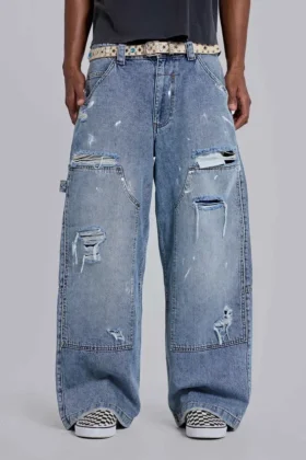 Vaqueros Carpenter azules desgastados de estilo vintage