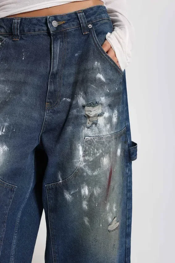 Vaqueros Carpenter cortos XL con efecto salpicado