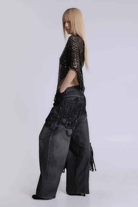 Vaqueros Colossus Jeans XL negros con bordado en relieve