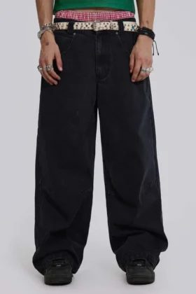 Vaqueros Colossus negros lisos de talle bajo