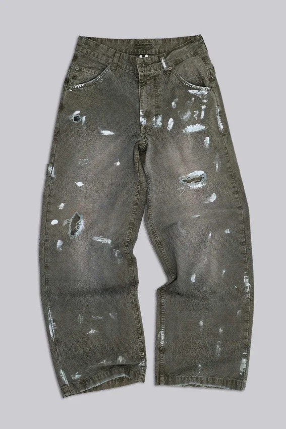 Vaqueros de carpintero ripstop de color caqui pintado