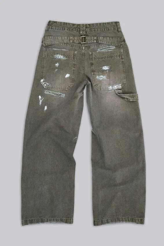 Vaqueros de carpintero ripstop de color caqui pintado
