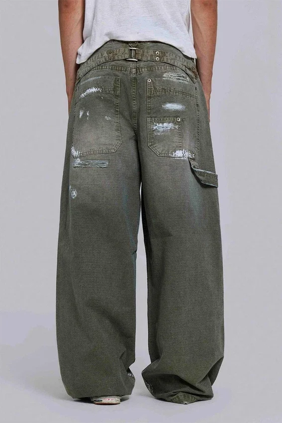 Vaqueros de carpintero ripstop de color caqui pintado