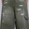 Vaqueros de carpintero ripstop de color caqui pintado
