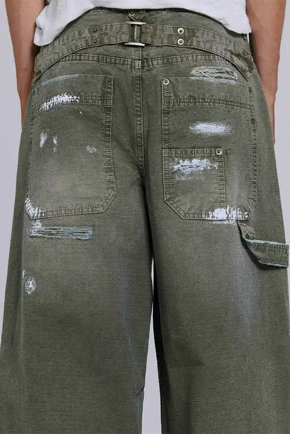 Vaqueros de carpintero ripstop de color caqui pintado