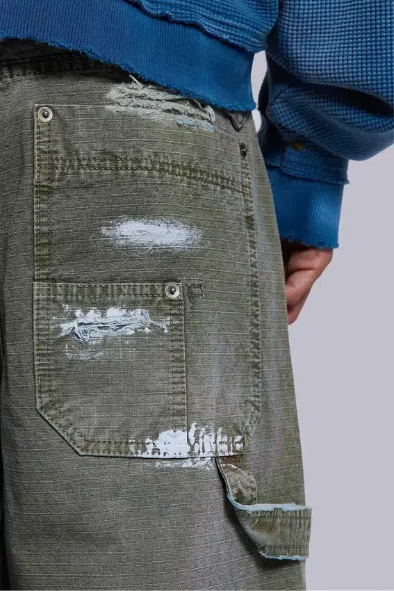 Vaqueros de carpintero ripstop de color caqui pintado
