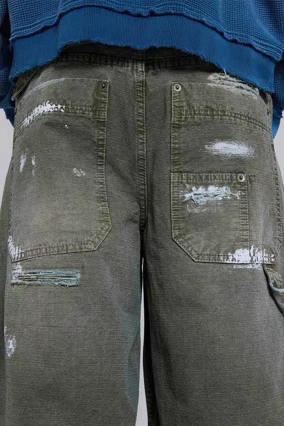 Vaqueros de carpintero ripstop de color caqui pintado