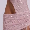 Vestido largo asimétrico «Stellar» con abalorios cosidos a mano en rosa