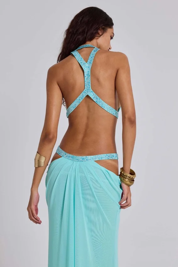 Vestido largo con aberturas de 6AM en turquesa