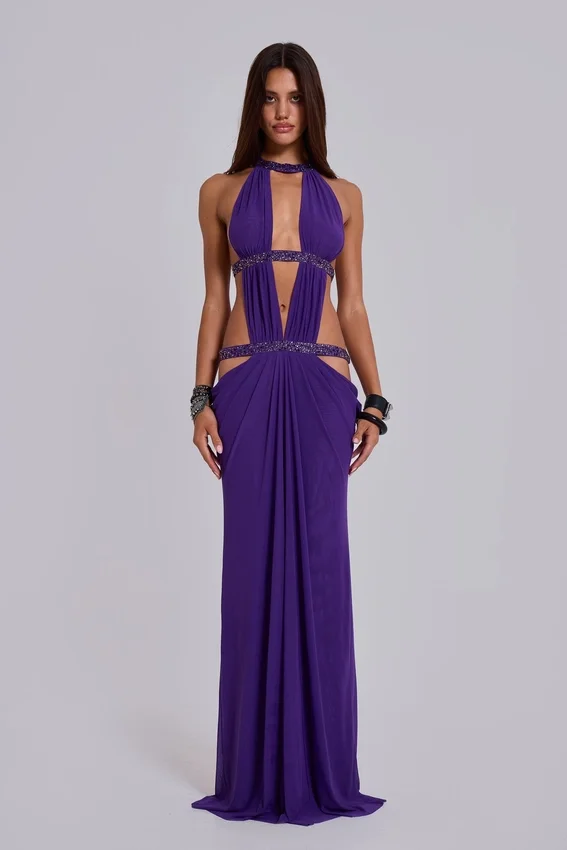 Vestido largo con aberturas de 6AM en violeta