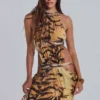 Vestido largo con aberturas «Saffra» con estampado de tigre