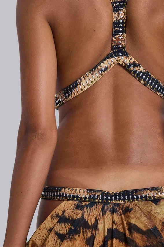 Vestido largo con aberturas «Saffra» con estampado de tigre