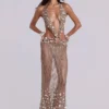 Vestido largo de croché «Vida» con espalda descubierta y conchas