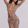 Vestido largo de croché «Vida» con espalda descubierta y conchas
