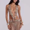 Vestido largo de croché «Vida» con espalda descubierta y conchas