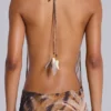 Vestido largo de gasa con cuello vuelto y espalda descubierta «Alameda» metalizado