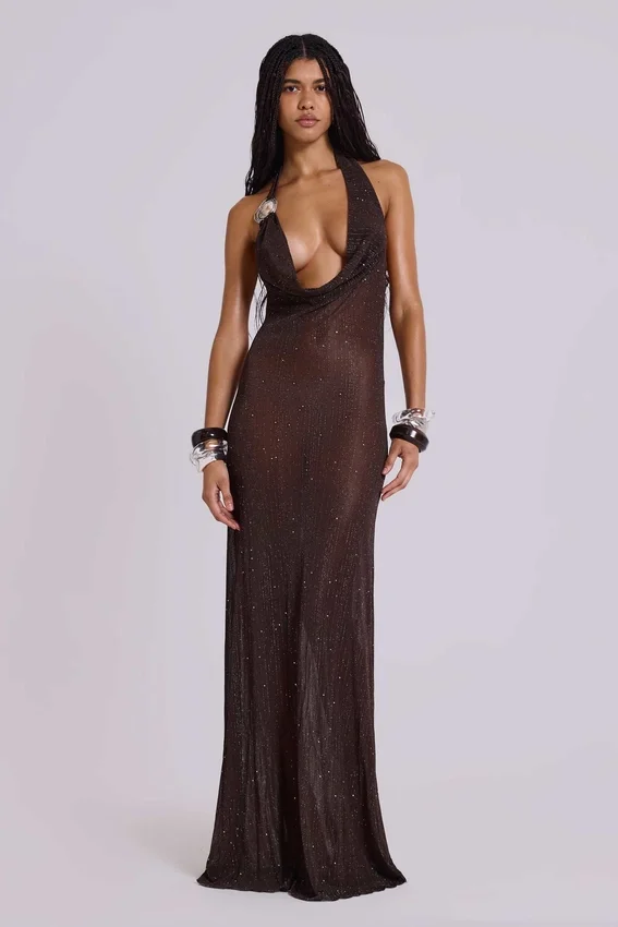 Vestido largo de punto con escote pronunciado «Moara»
