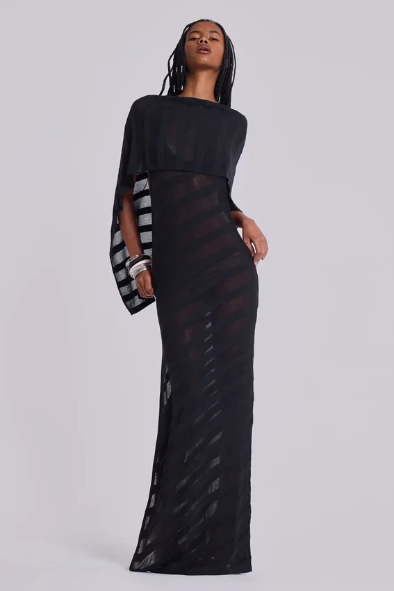Vestido largo de punto «Noir» en negro