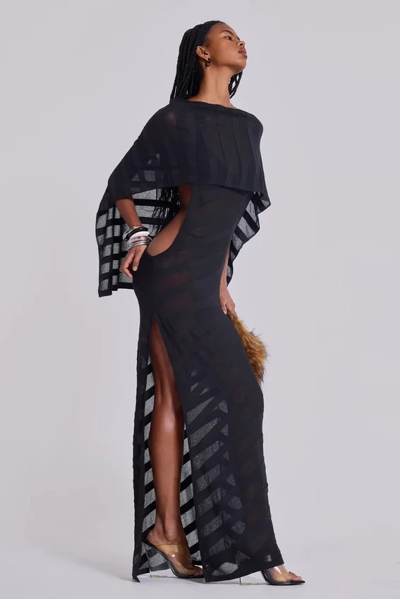 Vestido largo de punto «Noir» en negro