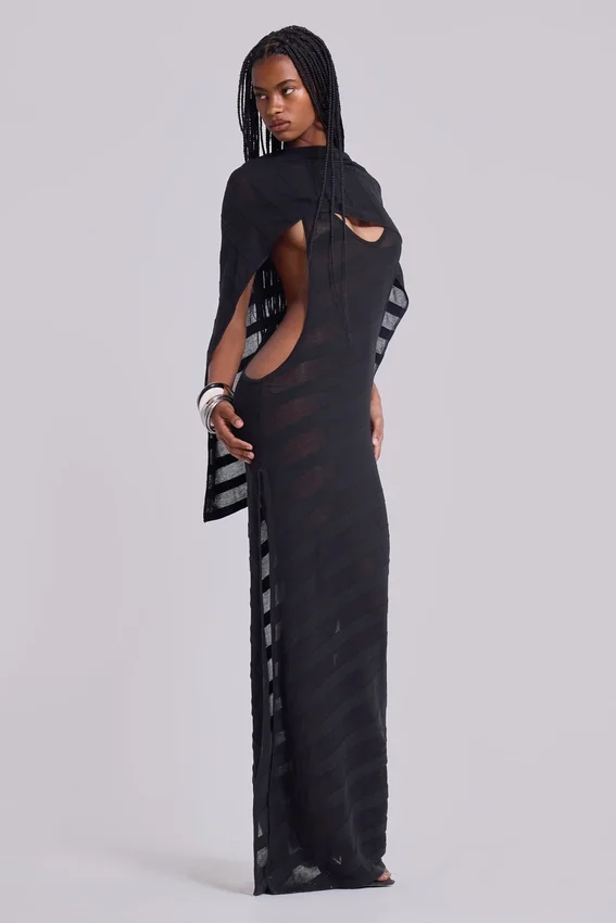 Vestido largo de punto «Noir» en negro