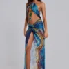 Vestido largo halter «Quartz» con cristales