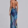 Vestido largo halter «Quartz» con cristales