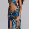 Vestido largo halter «Quartz» con cristales
