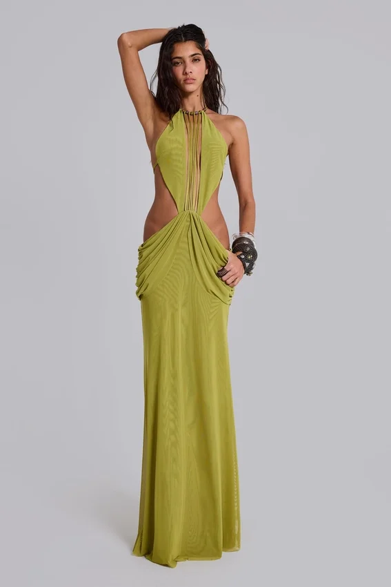 Vestido largo sin espalda drapeado «Darlyn»
