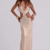 Vestido largo sin espalda «Vida» en dorado