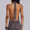 Vestido mini halter de punto Infinity en gris plomo