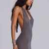Vestido mini halter de punto Infinity en gris plomo